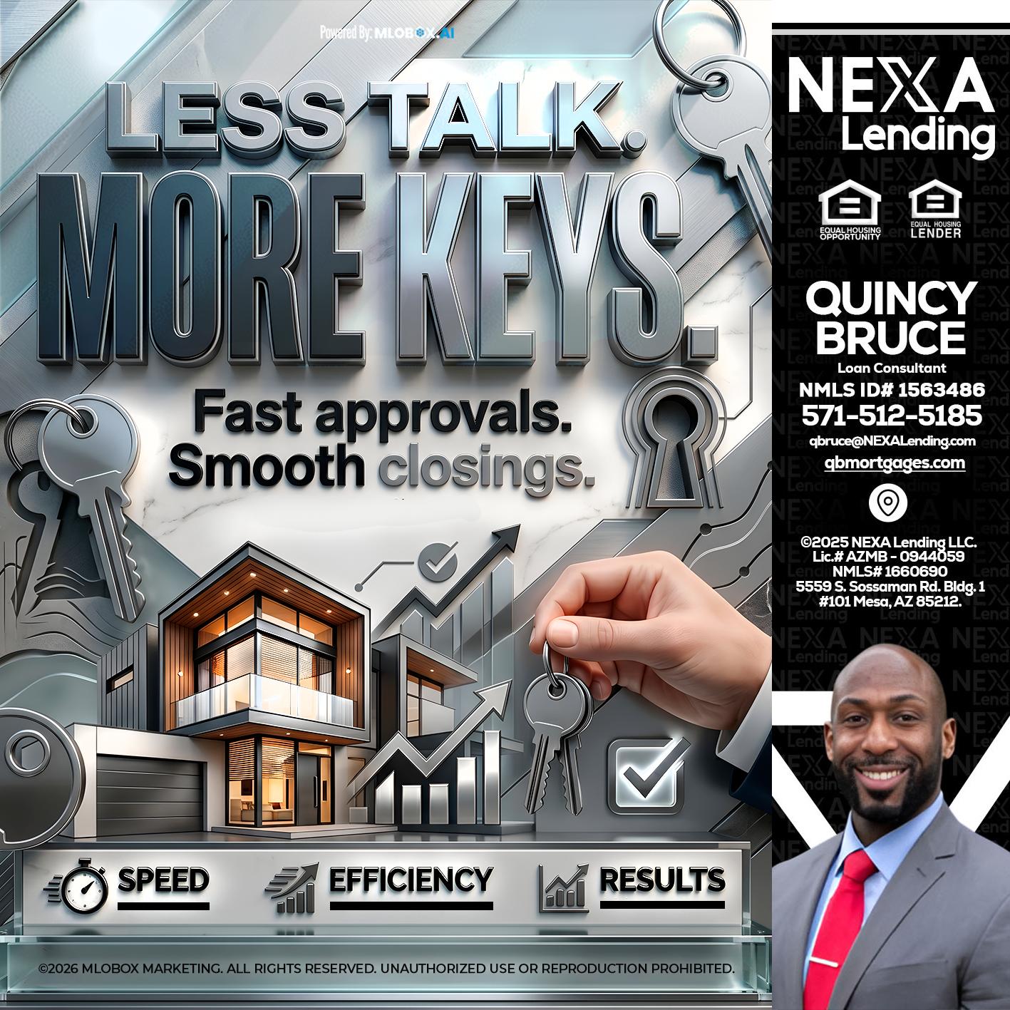LESS TALK, MORE KEYS! - Quincy Bruce -Loan Consultant